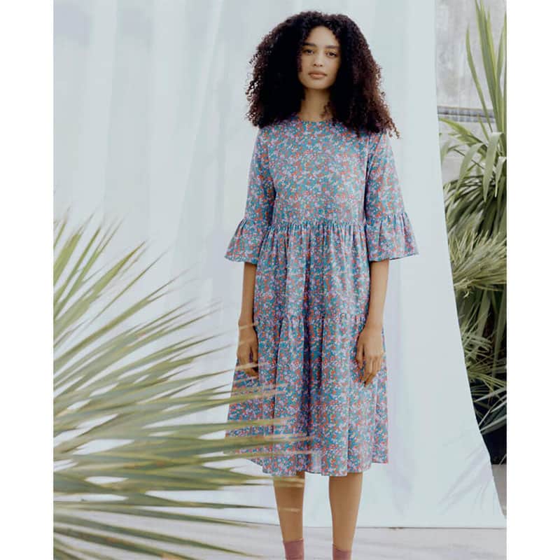 Fashion Model Wearing Liberty of London Sewing Patterns | Natasha Tiered Dress | Intermediate | 14 - 22