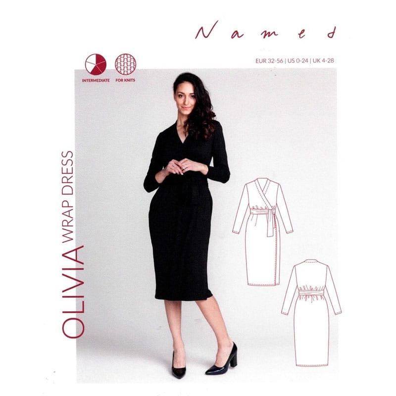 Fashion Model Wearing Named Clothing Sewing Pattern for Olivia Wrap Dress - Intermediate