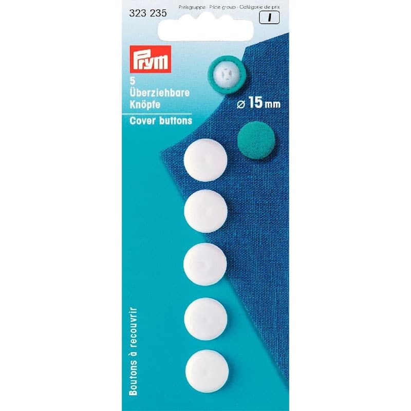 Packet of Prym Cover Buttons 15mm x 5 buttons