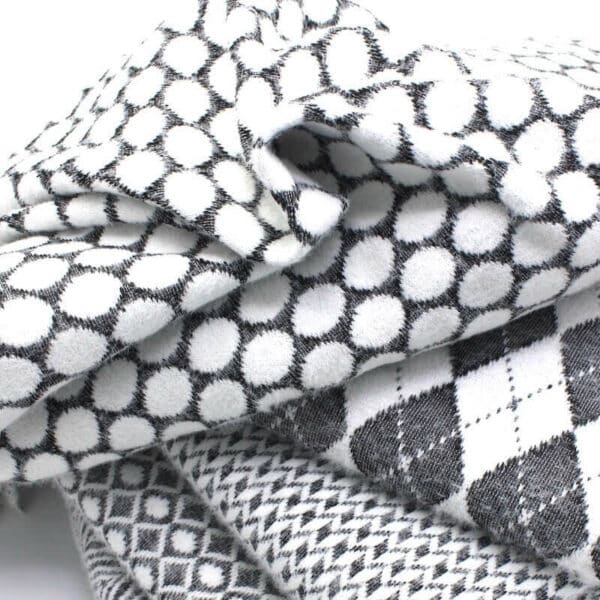 Black and White Fabric in a bundle with top fabric ruffled