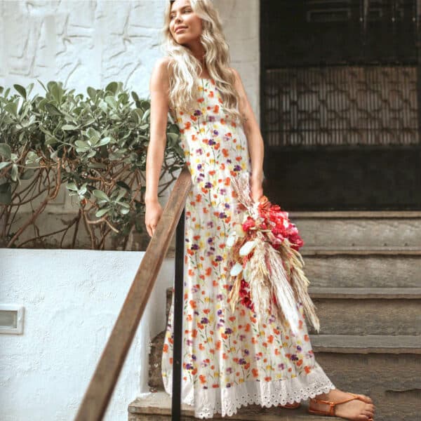 lady  wearing cotton floral summer dress