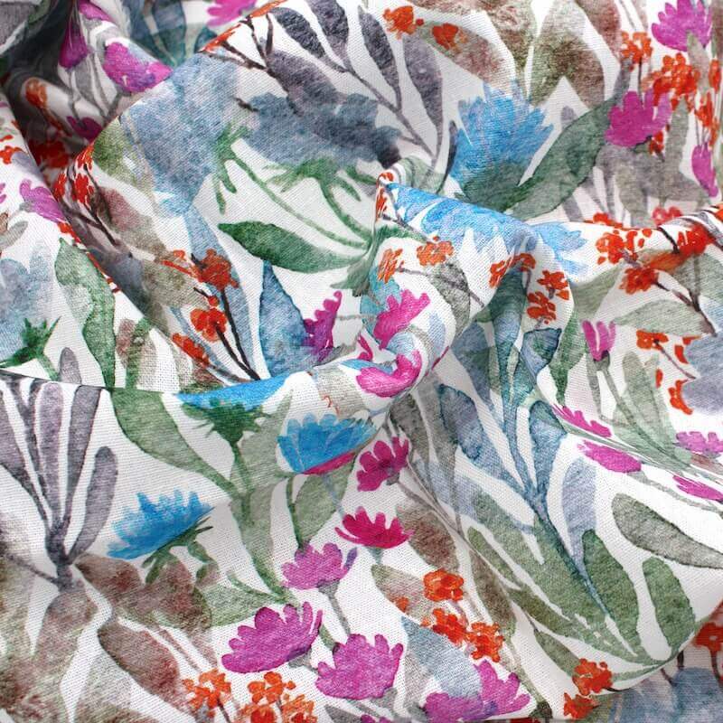 Dressmaking Linen and Viscose Fabric Digital Print Floral No 2 Blue