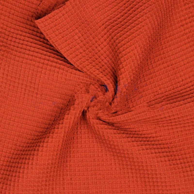 Cotton Honeycomb Waffle Plain Towelling & Dressmaking Fabric in Tangerine
