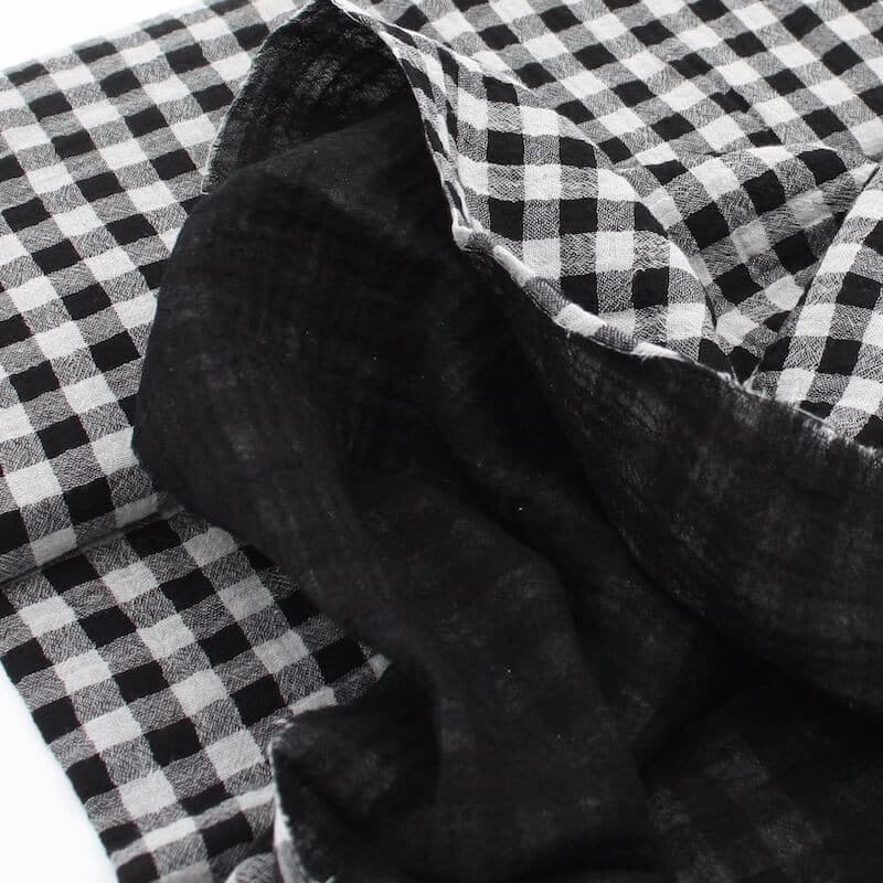 domotex reversible double gauze gingham check fabric in black 3
