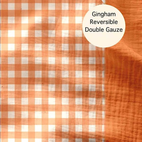domotex reversible double gauze gingham check fabric in clementine orange 2