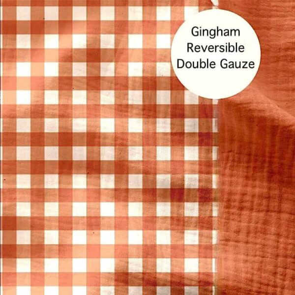 domotex reversible double gauze gingham check fabric in cognac 2
