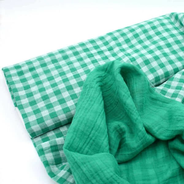 domotex reversible double gauze gingham check in grass green 1