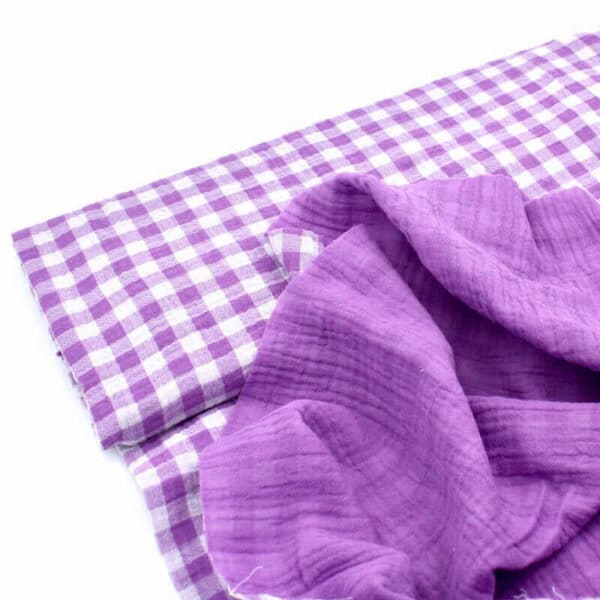 domotex reversible double gauze gingham check in petunia lilac 1