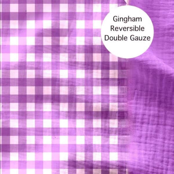 domotex reversible double gauze gingham check fabric in petunia lilac 2