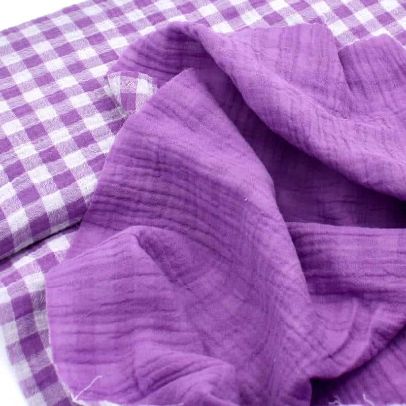 domotex reversible double gauze gingham check fabric in petunia lilac 3