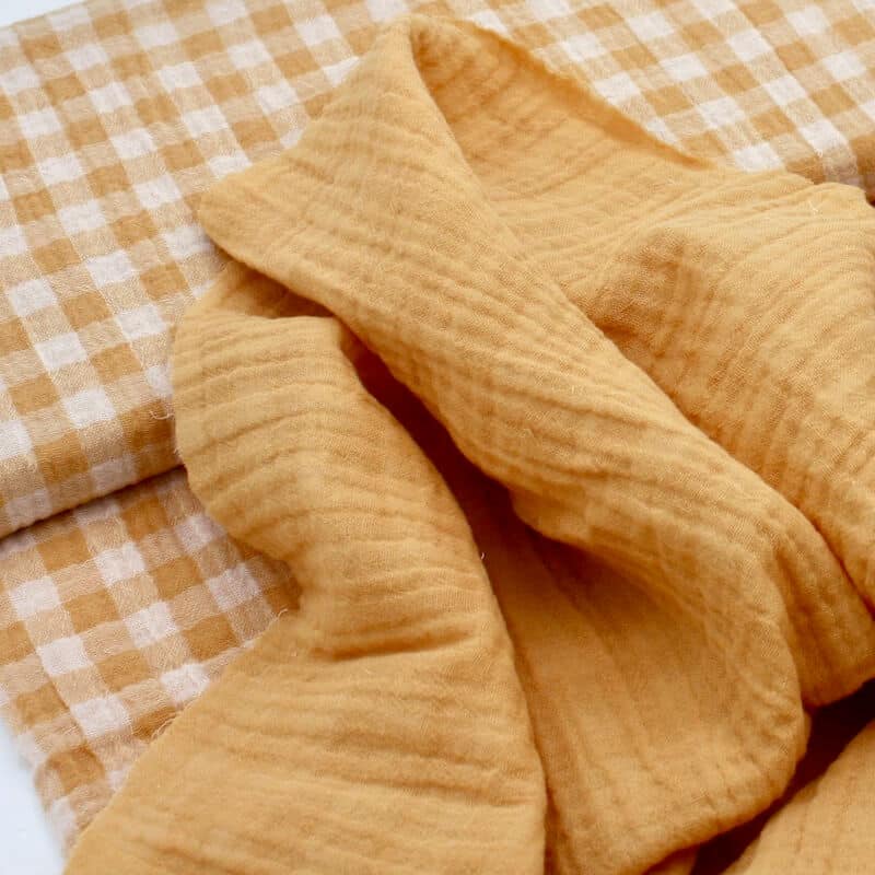 domotex reversible double gauze gingham check fabric in vamilla yellow