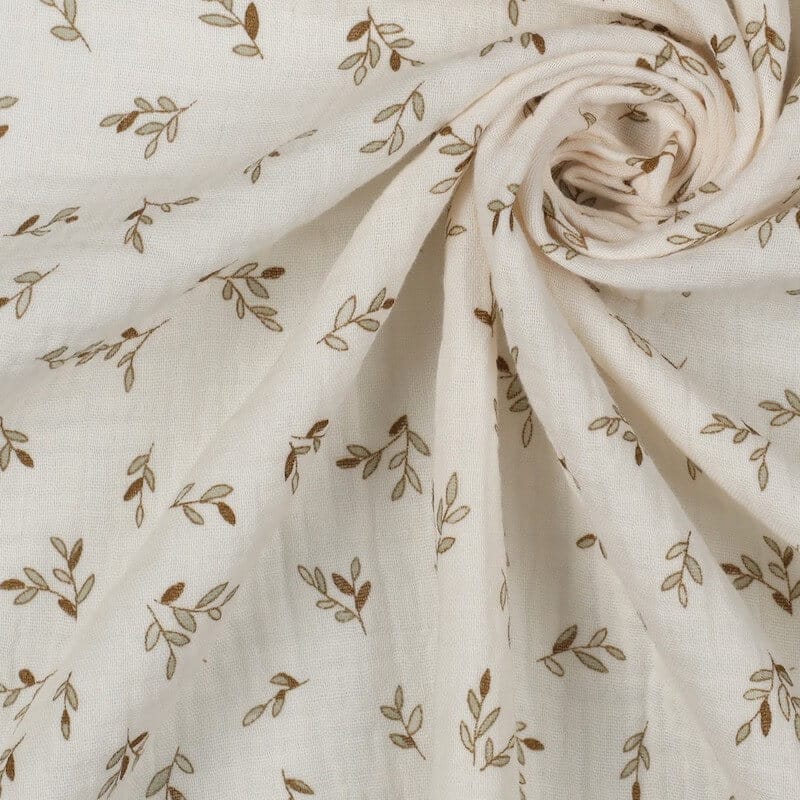 double gauze mink leaf fabric in ivory white