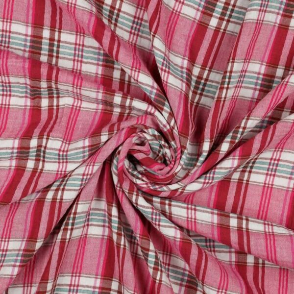 double gauze pink gingham check cotton fabric 1