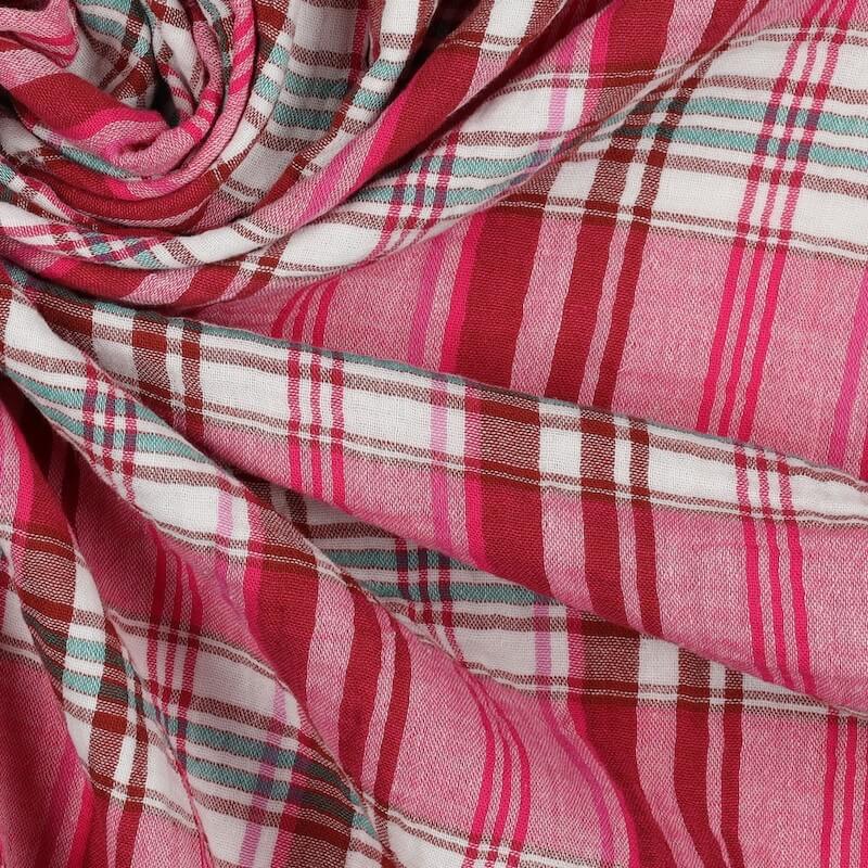 double gauze cotton fabric in pink gingham check