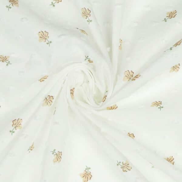 double gauze pink gingham cotton fabric in cream leaf pattern
