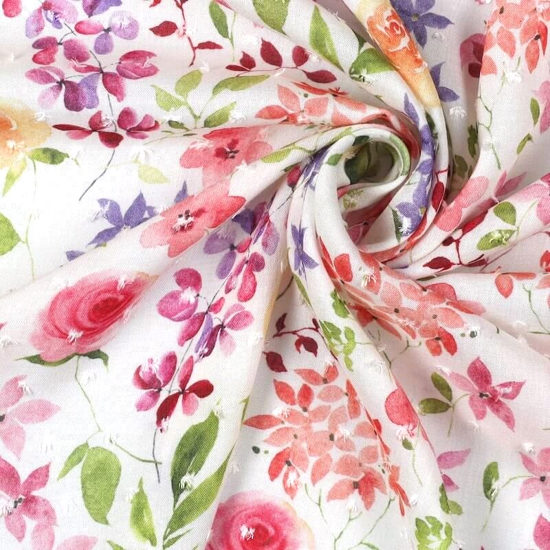 viscose beautiful floral multi dotted swiss fabric