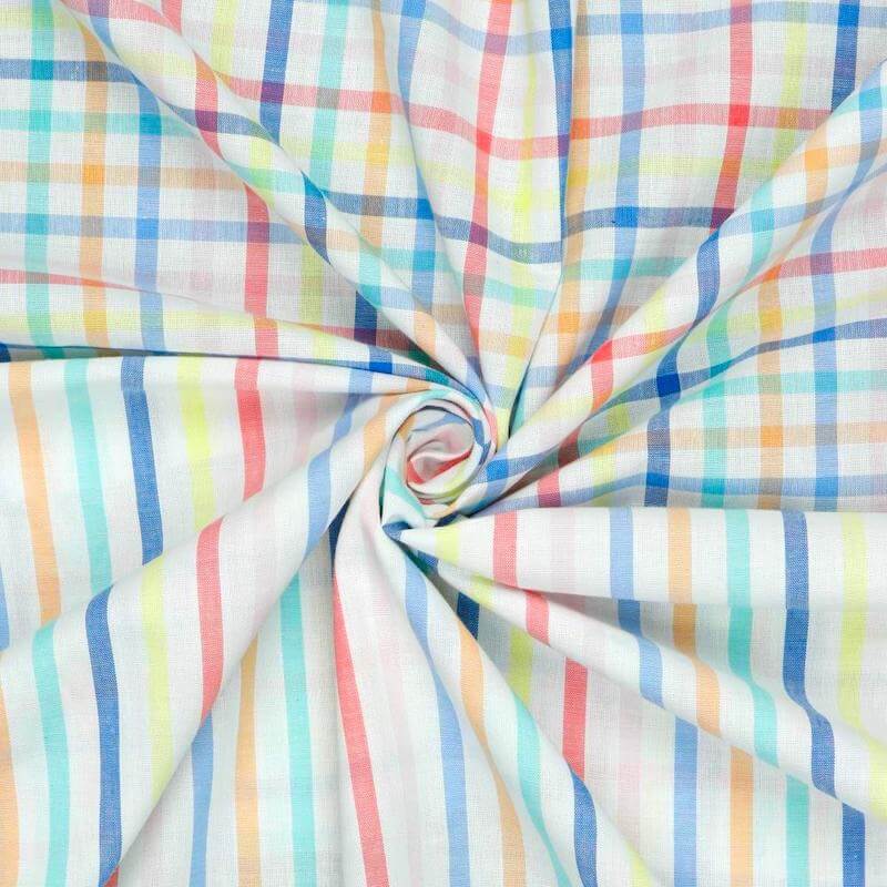 100% Cotton Multi Coloured Check gingham fabric on White