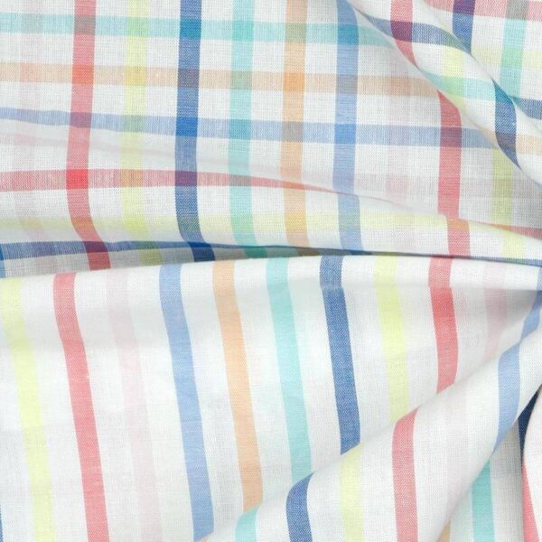 100% Cotton Multi Coloured Check gingham fabric on White 3