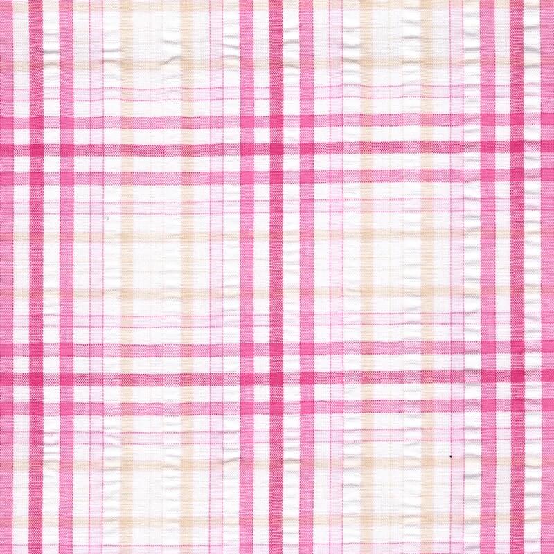 100% Cotton Seersucker Check Gingham fabric in Pink