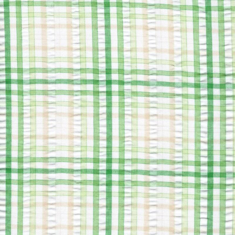 100% Cotton Seersucker Check Gingham fabric in Green