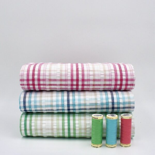 Bundle of seersucker gingham fabric