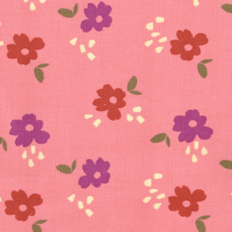 Printed Cotton 21 Wale babycord fabric in Erina Floral on Blush Pink