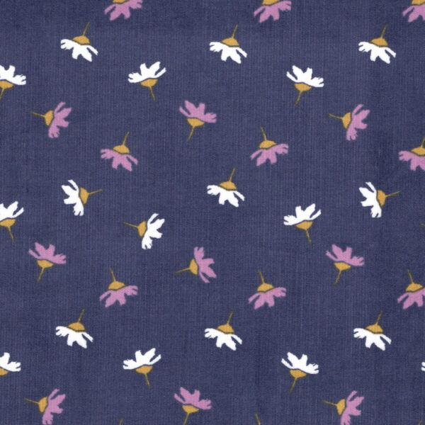 Printed Cotton 21 Wale babycord needlecord Fabric in Nava Floral on Navy