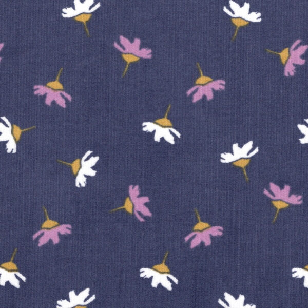 Printed Cotton 21 Wale babycord fabric in Nava Floral on Navy 2