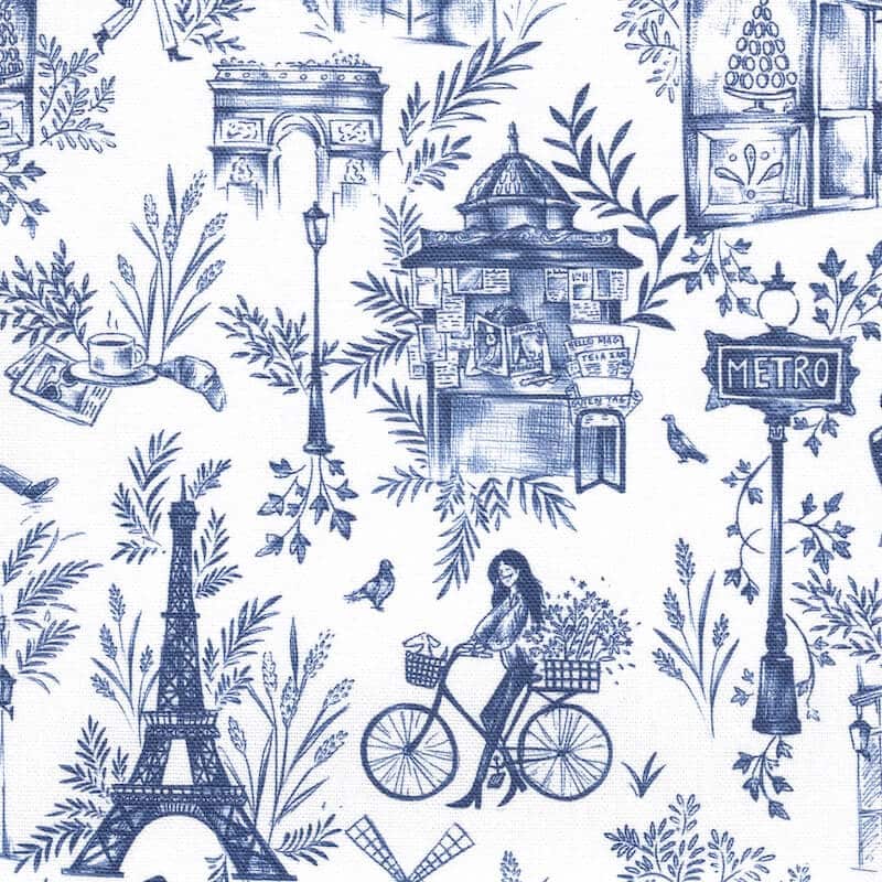 Cotton Canvas fabric in Baguettes à Paris in French Navy