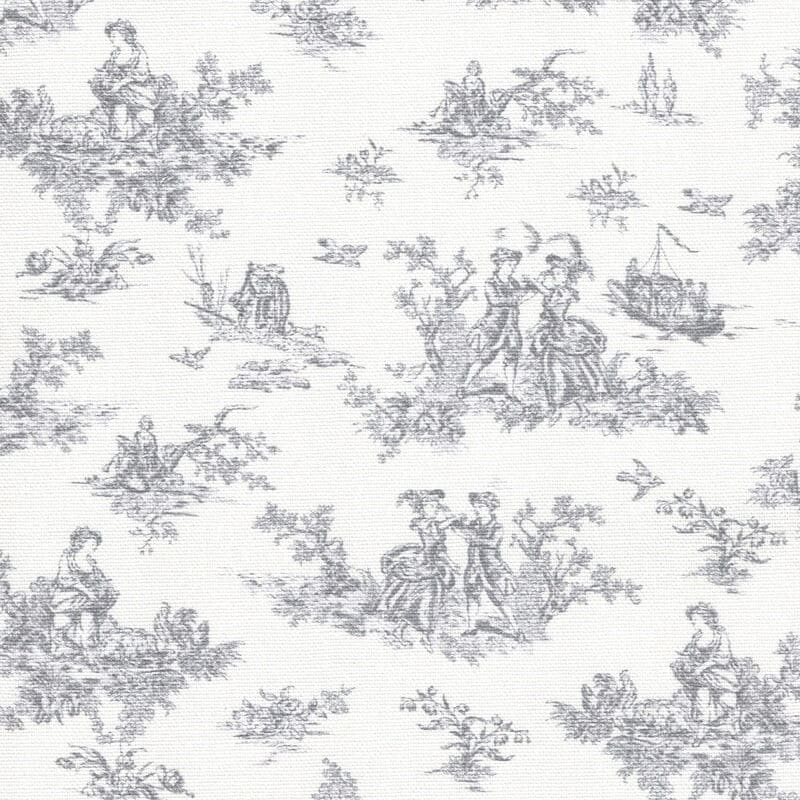 Cotton Canvas fabric in Pompadour Toile in Grey on Ivory