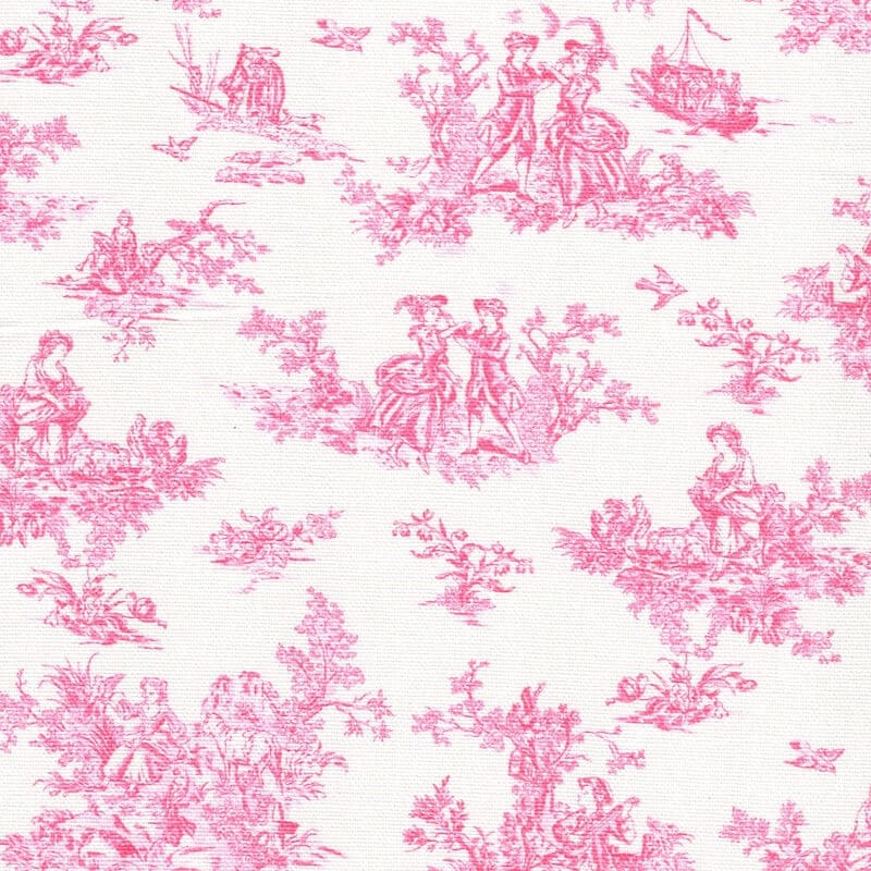 Cotton Canvas fabric in Pompadour Toile in Pink on Ivory