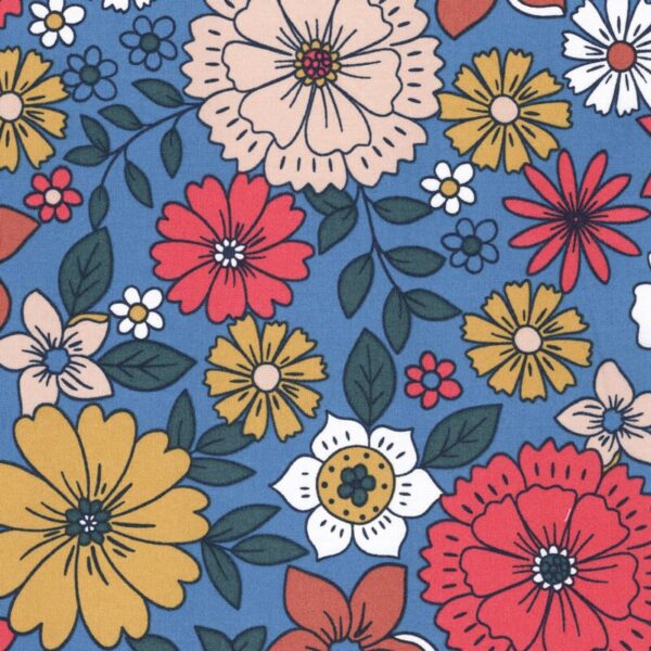 FRENCH COTTON lawn fabric in Bridji Floral on Deep Blue