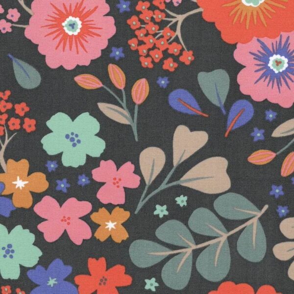 FRENCH COTTON lawn fabric in Dolores Floral in Multi on Black 2