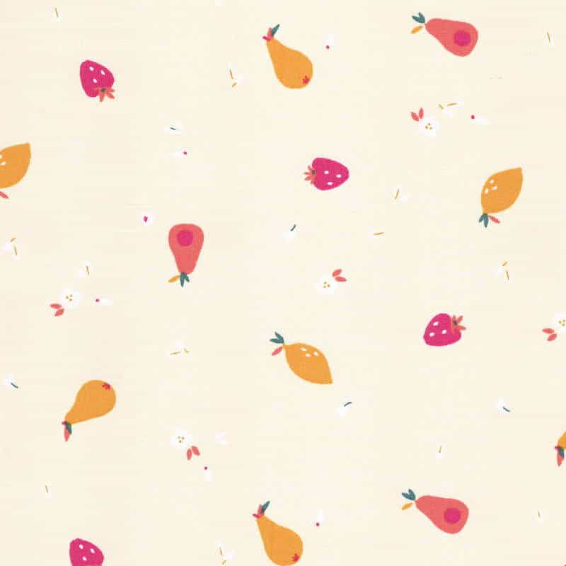 FRENCH COTTON lawn fabric in Frutas Fruits in Cream