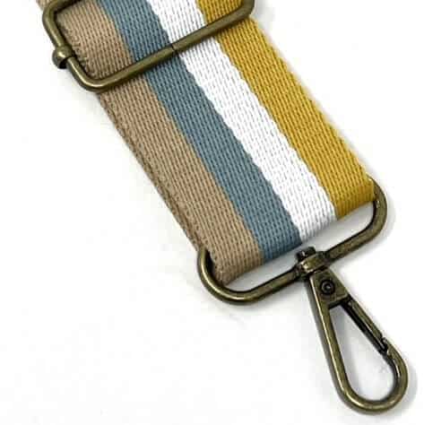 heavy duty webbing for bag straps in 4 stripe mustard grey 1