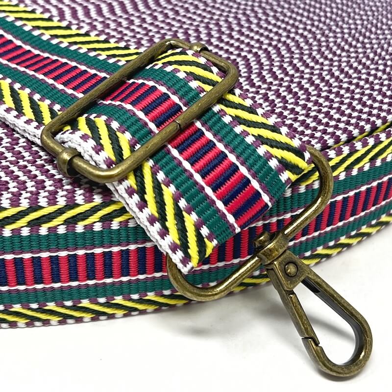 heavy duty webbing for bag straps in colourful geometric red green yellow 2