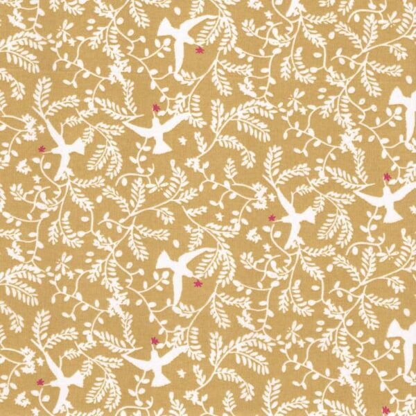 FRENCH COTTON lawn fabric in Lipao Swallows and Ferns in Pale Ochre 3