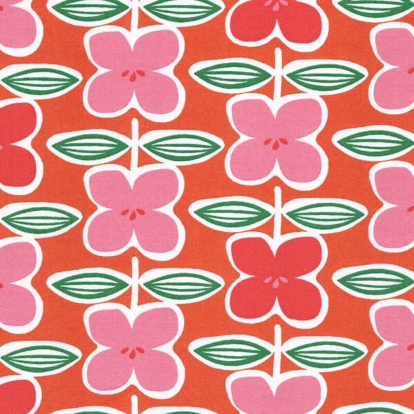 FRENCH COTTON lawn fabric in Nina Funky Floral in Pink on Orange