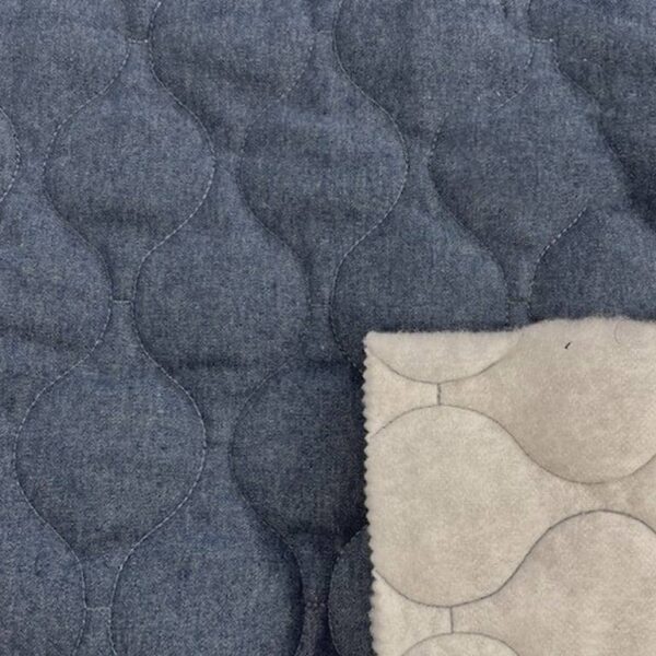 Quilted Cotton Fabric Chambray Onion Design in Indigo Denim with fold