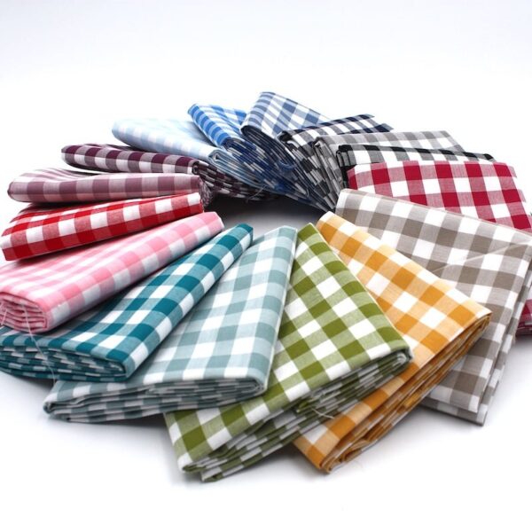 16 x folded 9mm gingham cotton fabric displayed in a circle in lots of colours