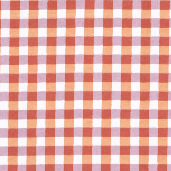Pre Quilted Double Sided Reversible Cotton Fabric in Nadege Kids Design and Multi Coloured Orange/Mauve Gingham A8 2