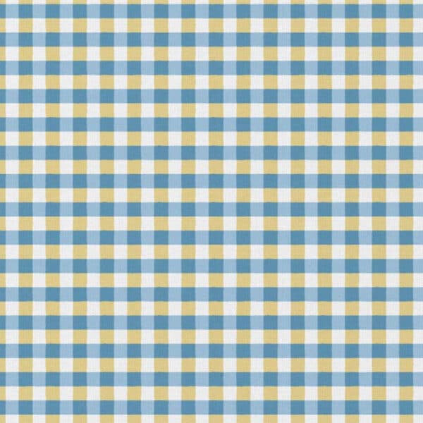 Pre Quilted Double Sided Reversible Cotton Fabric in Lorek Blue Forest and Multi Coloured Blue Gingham A7 3