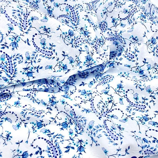 Dotted Swiss Dobby Dot Paisley Fabric in Blue 2