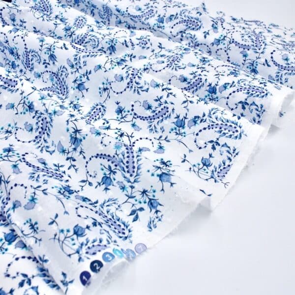 Dotted Swiss Dobby Dot Paisley Fabric in Blue 1