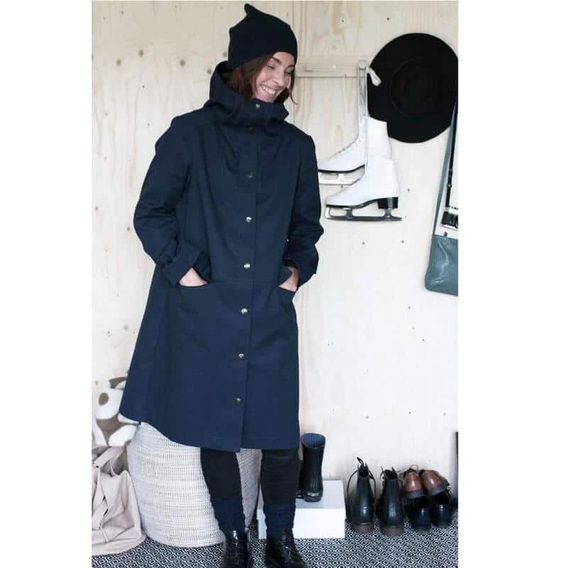 Fashion Model Wearing Assembly Line Sewing Pattern for Hoodie Parka | Advanced XS - L