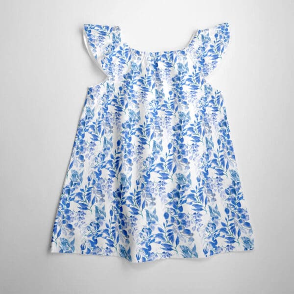 Linen and Cotton Digital Print Dressmaking Fabric in Blue Garden 2