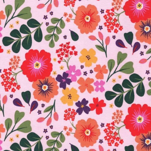 Fun Floral Domotex Cotton Jersey Multi on Pink in Dorie 2