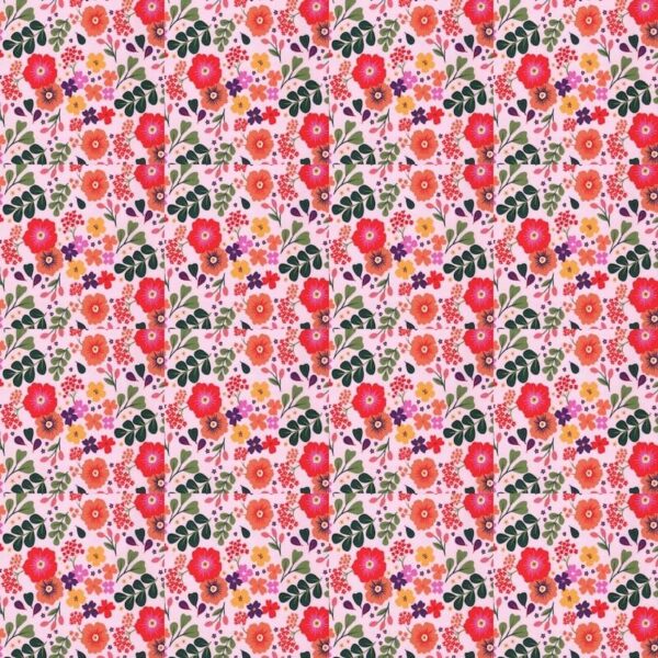 Fun Floral Domotex Cotton Jersey Multi on Pink in Dorie 3