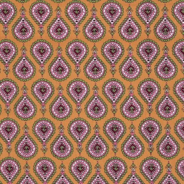 Indian Paisley Cotton Print in Ochre 1