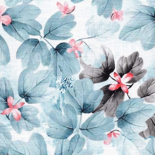 Linen and Cotton Digital Print Dressmaking Fabric in Blue Shadow 1